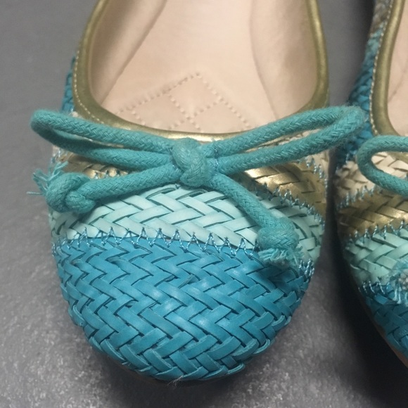 NWT Vince Camuto Lyon Blue & Gold Ballerina Flats - Picture 2 of 16